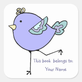 Cute Running Bird This book belongs to Bookplate Square Sticker