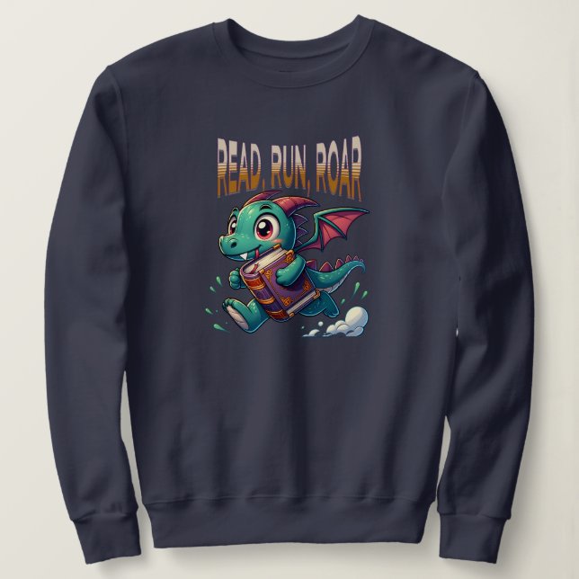Cute running Book Dragon Sweatshirt (Design Front)