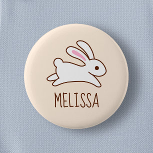Cute Running Bunny Rabbit Custom Name Beige 6 Cm Round Badge