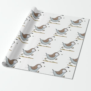 Cute running californian quail cartoon wrapping paper