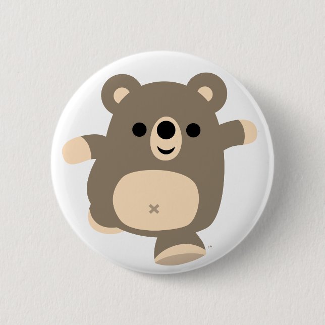 Cute Running Cartoon Bear button badge (Front)