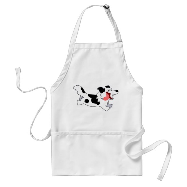 Cute Running Cartoon Border Collie Apron (Front)