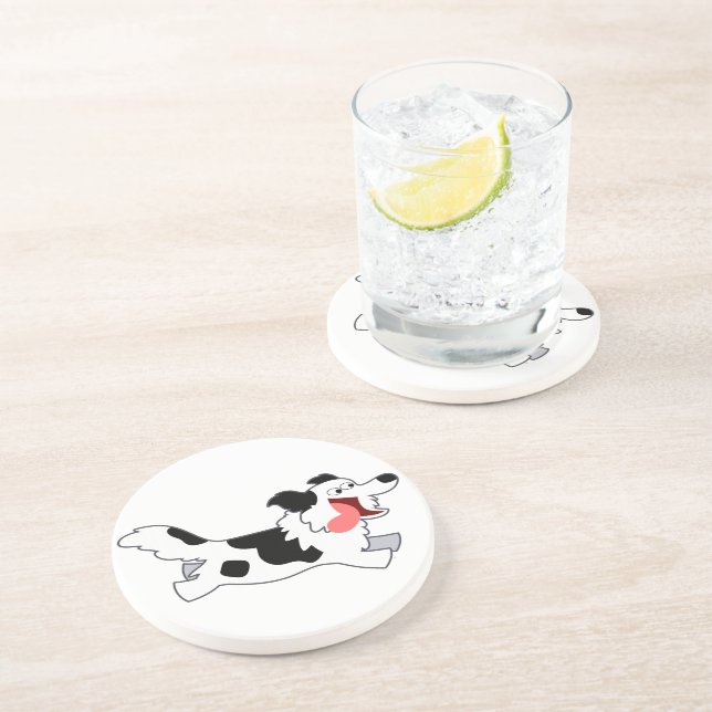 Cute Running Cartoon Border Collie Coaster (Side)