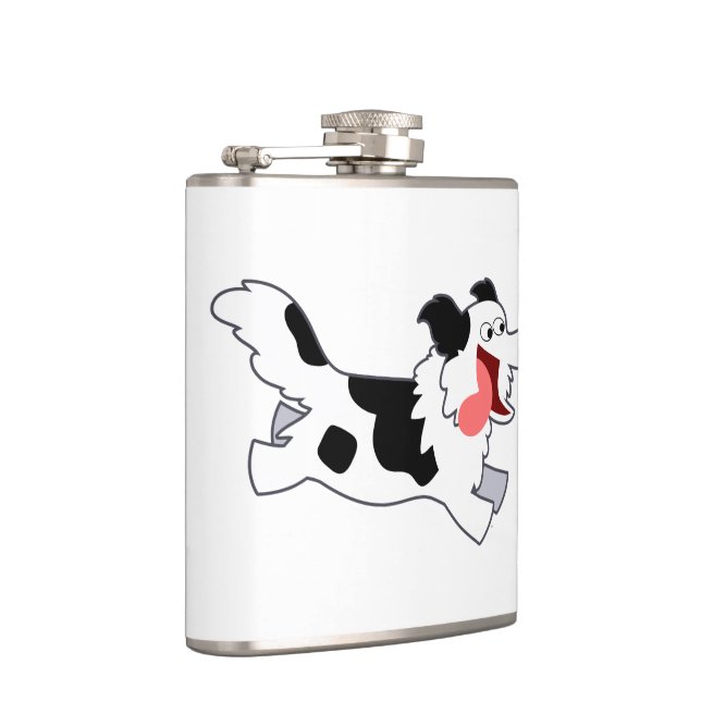 Cute Running Cartoon Border Collie Hip Flask (Right)