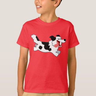 Cute Running Cartoon Border Collie Kids T-Shirt