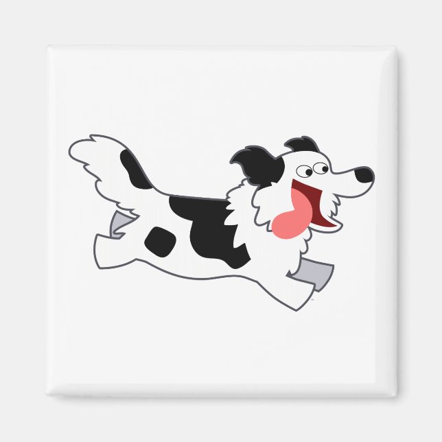 Cute Running Cartoon Border Collie Magnet (Front)