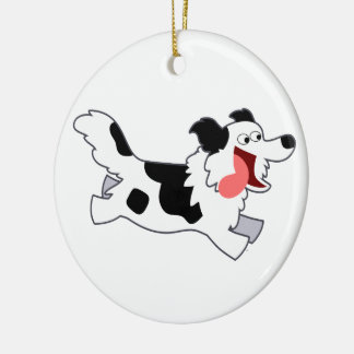 Cute Running Cartoon Border Collie Ornament
