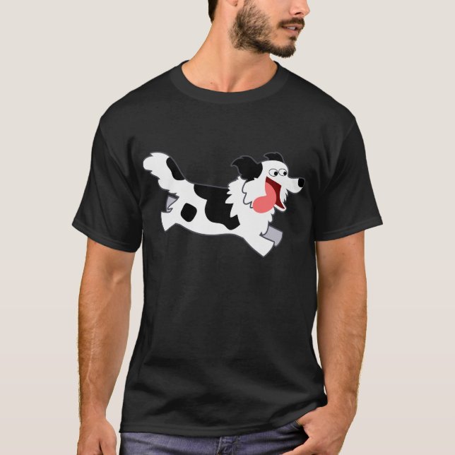 Cute Running Cartoon Border Collie T-Shirt (Front)