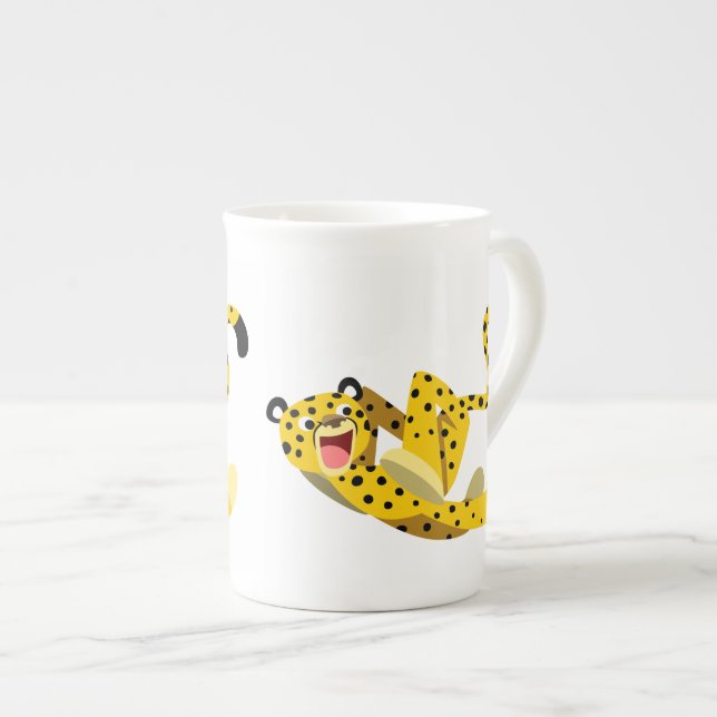 Cute Running Cartoon Cheetah Bone China Mug (Front Right)