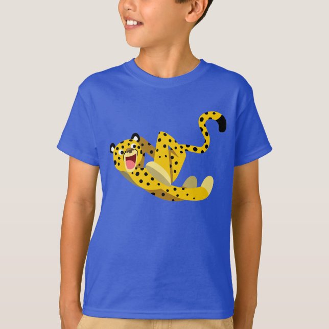 Cute Running Cartoon Cheetah Children T-Shirt (Front)