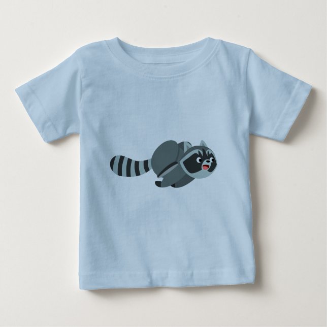 Cute Running Cartoon Racoon Baby T-Shirt (Front)