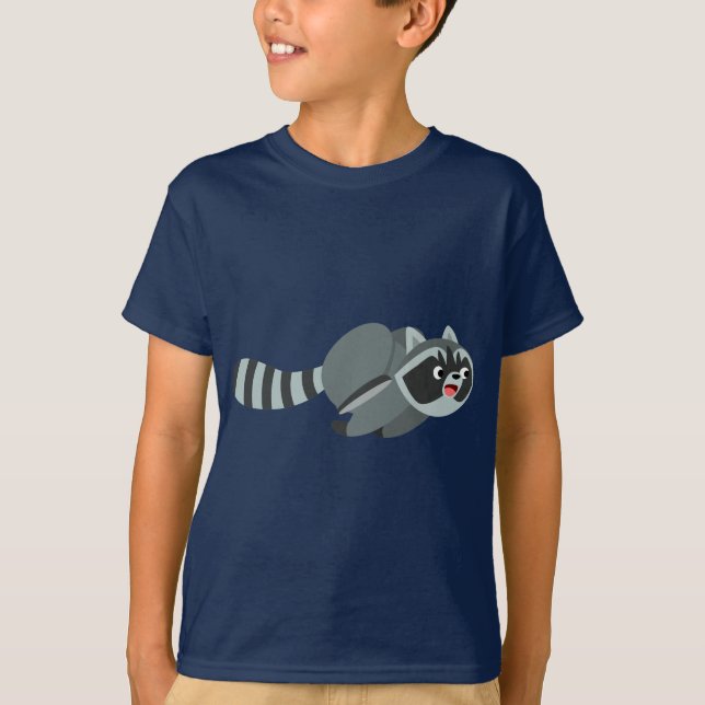 Cute Running Cartoon Racoon Children T-Shirt (Front)