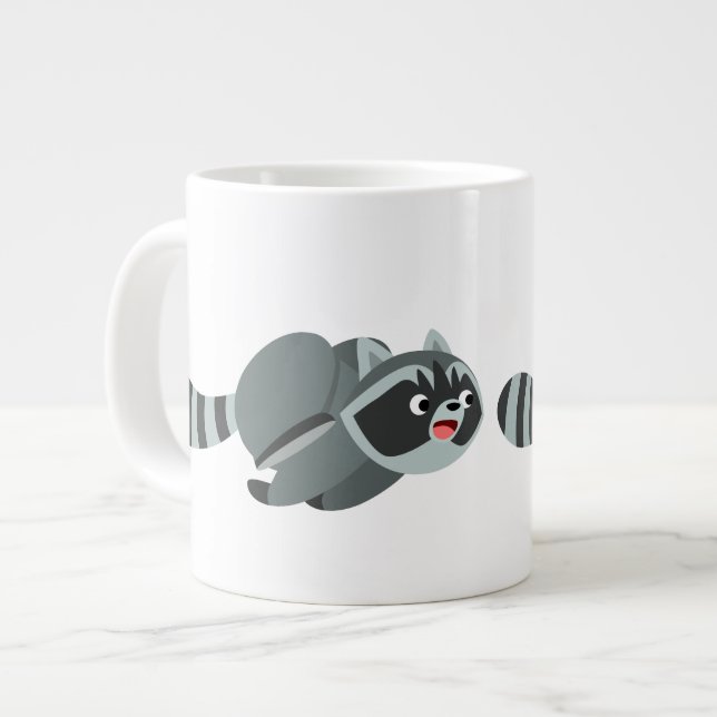 Cute Running Cartoon Racoon Large Coffee Mug (Front Left)