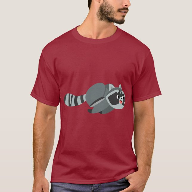 Cute Running Cartoon Racoon T-Shirt (Front)