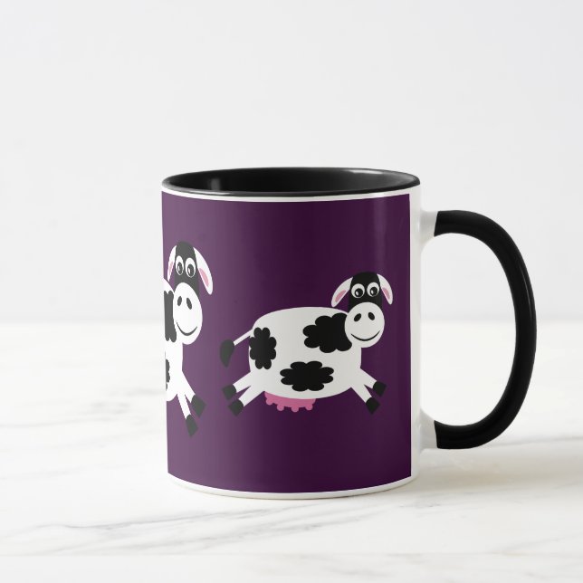 Cute Running Cows Purple & Black Ringer Mug (Right)