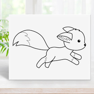 Cute Running Fox Colouring Page Rubber Stamp
