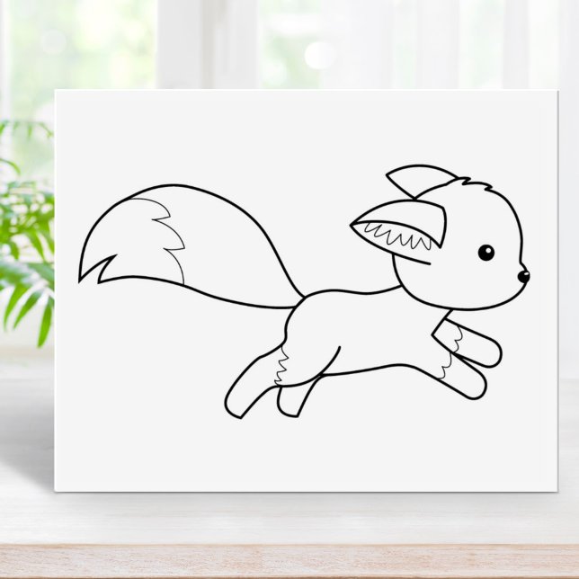 Cute Running Fox Colouring Page Rubber Stamp (Creator Uploaded)