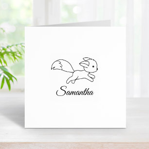 Cute Running Fox Custom Name Rubber Stamp
