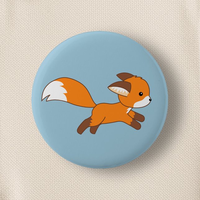 Cute Running Fox on Blue 6 Cm Round Badge (Creator Uploaded)