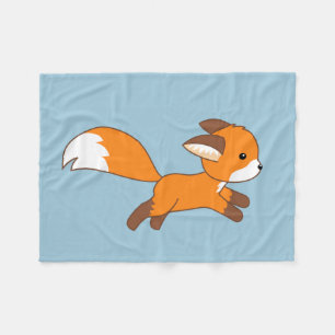 Cute Running Fox on Blue Fleece Blanket