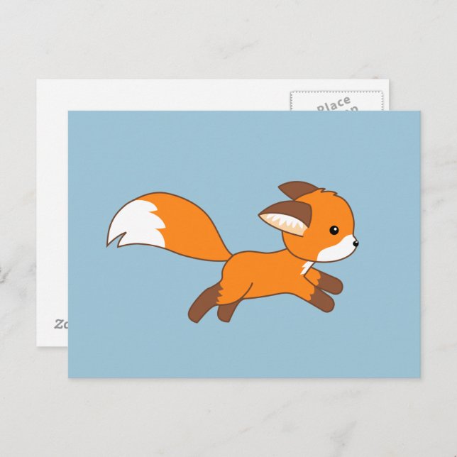 Cute Running Fox on Blue Postcard (Front/Back)