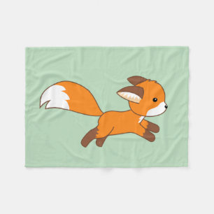 Cute Running Fox on Green Fleece Blanket