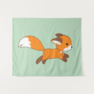 Cute Running Fox on Green Tapestry