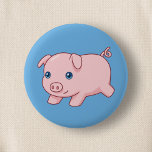 Cute Running Piglet Pig on Blue 6 Cm Round Badge<br><div class="desc">Vector illustration of an adorable running pig.</div>