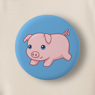 Cute Running Piglet Pig on Blue 6 Cm Round Badge