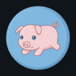 Cute Running Piglet Pig on Blue Magnet<br><div class="desc">Vector illustration of an adorable running piglet.</div>