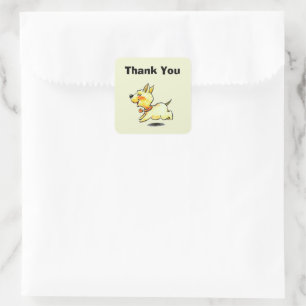 Cute Running Puppy Dog Thank You Square Sticker