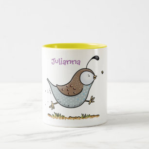 Cute running quail cartoon illustration Two-Tone coffee mug