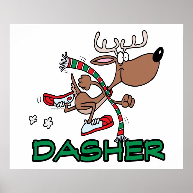 cute running reindeer DASHER cartoon Poster (Front)