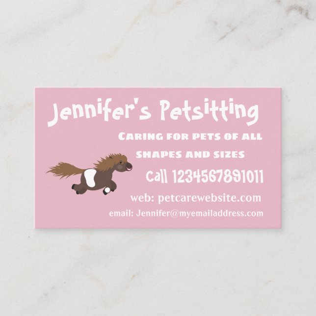 Cute running Shetland pony cartoon illustration Business Card (Front)
