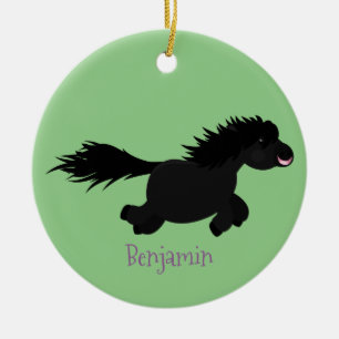 Cute running Shetland pony cartoon illustration Ceramic Tree Decoration