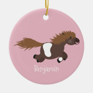 Cute running Shetland pony cartoon illustration Ceramic Tree Decoration
