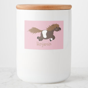 Cute running Shetland pony cartoon illustration Food Label