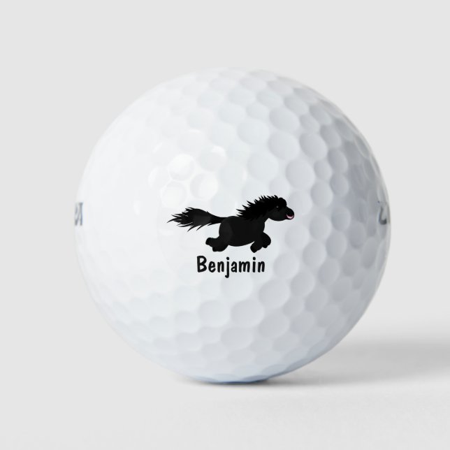 Cute running Shetland pony cartoon illustration Golf Balls (Front)