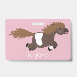 Cute running Shetland pony cartoon illustration ID Badge
