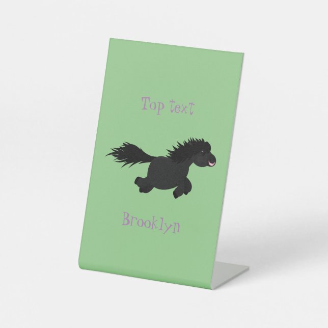 Cute running Shetland pony cartoon illustration  Pedestal Sign (Front)