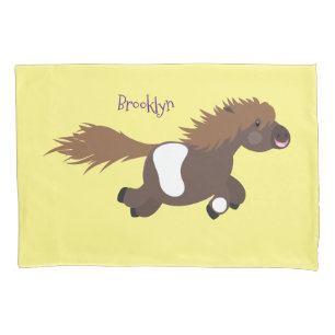 Cute running Shetland pony cartoon illustration  Pillowcase