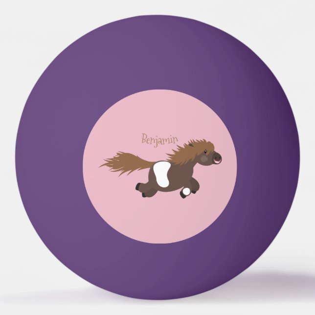 Cute running Shetland pony cartoon illustration Ping Pong Ball (Front)