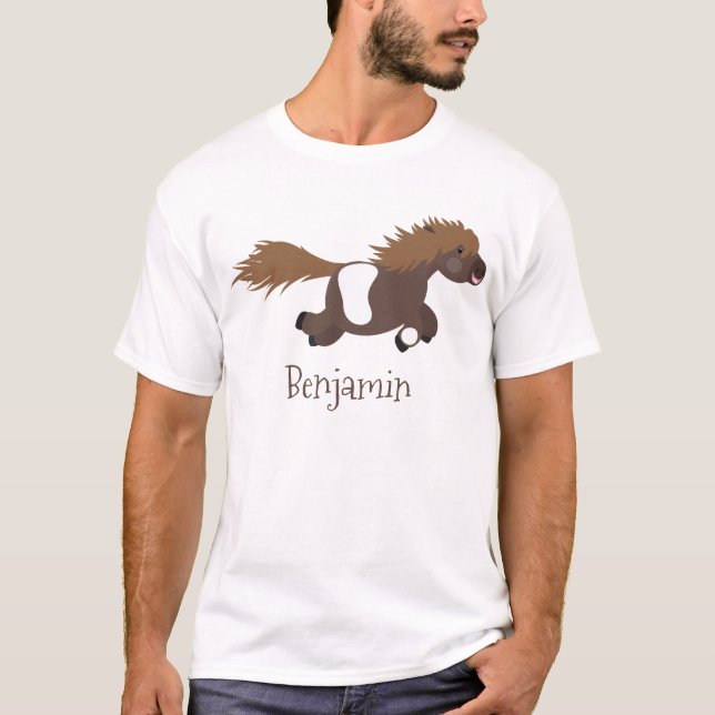 Cute running Shetland pony cartoon illustration T-Shirt (Front)