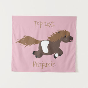Cute running Shetland pony cartoon illustration Tapestry