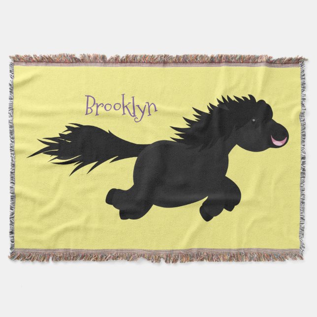 Cute running Shetland pony cartoon illustration Throw Blanket (Front)
