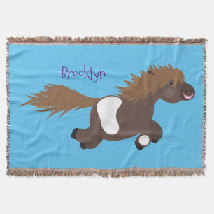Cute running Shetland pony cartoon illustration Throw Blanket