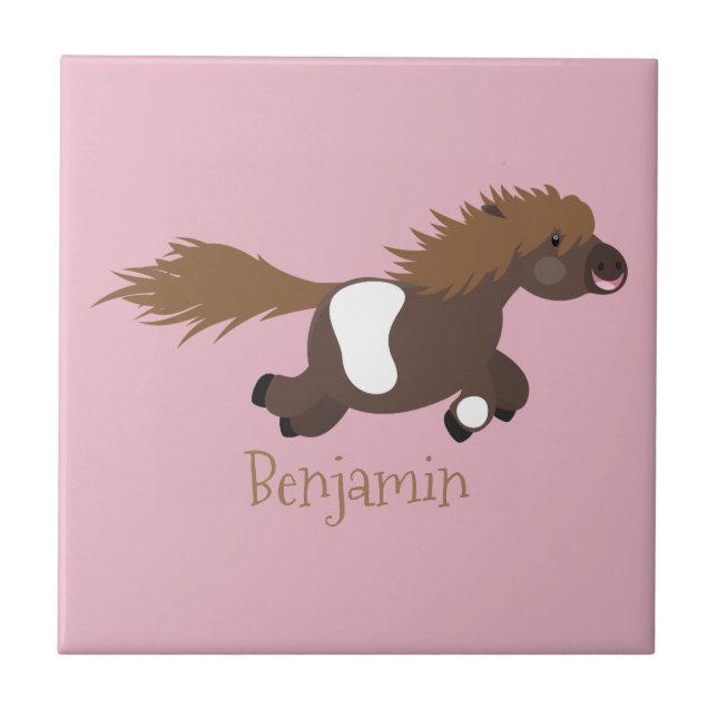 Cute running Shetland pony cartoon illustration Tile (Front)