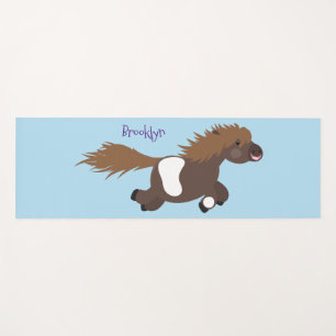 Cute running Shetland pony cartoon illustration Yoga Mat