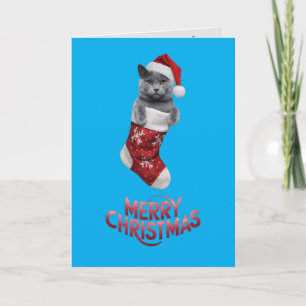 Cute Russian Blue Cat Christmas Card