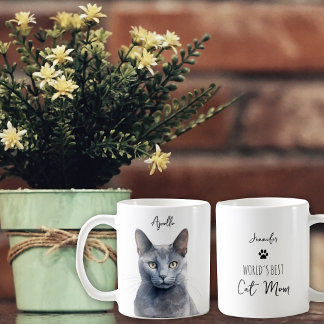 Cute Russian Blue Cat Custom Best Mum / Dad Coffee Mug
